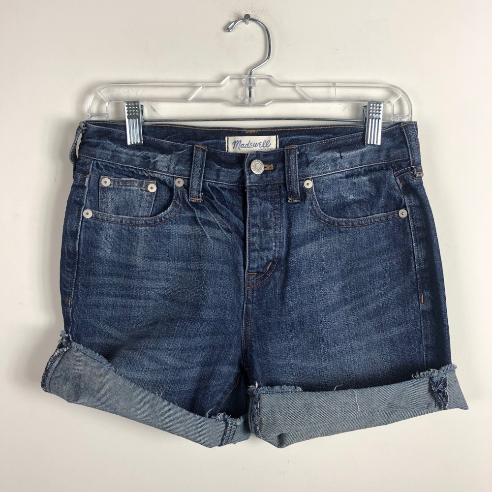 Madewell Dark Wash Cuff Raw Hem Jean Cotton Shorts 24